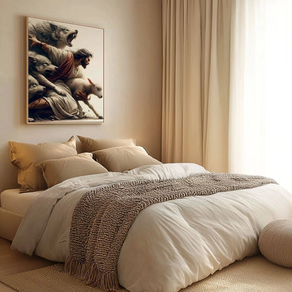 Jesus protegiendo a una oveja de lobos - Cuadros