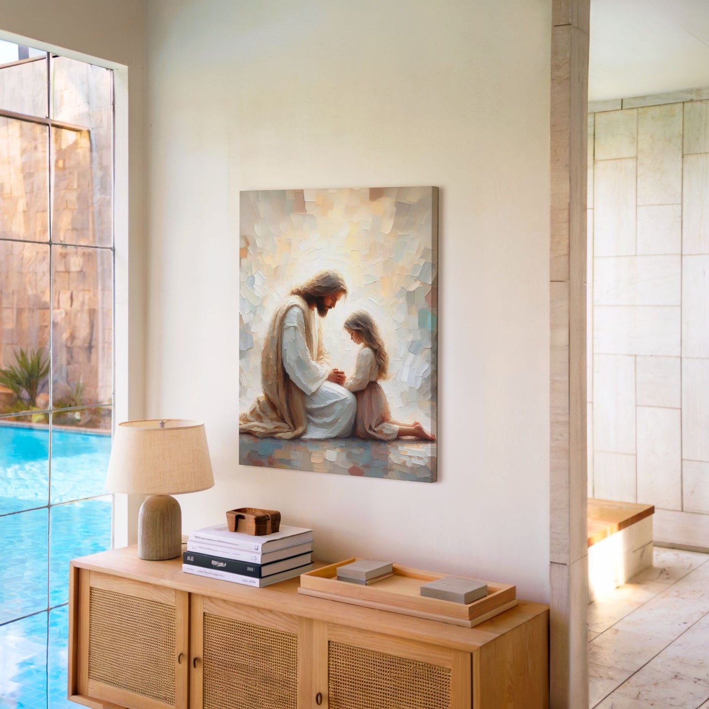 Jesús orando con niña