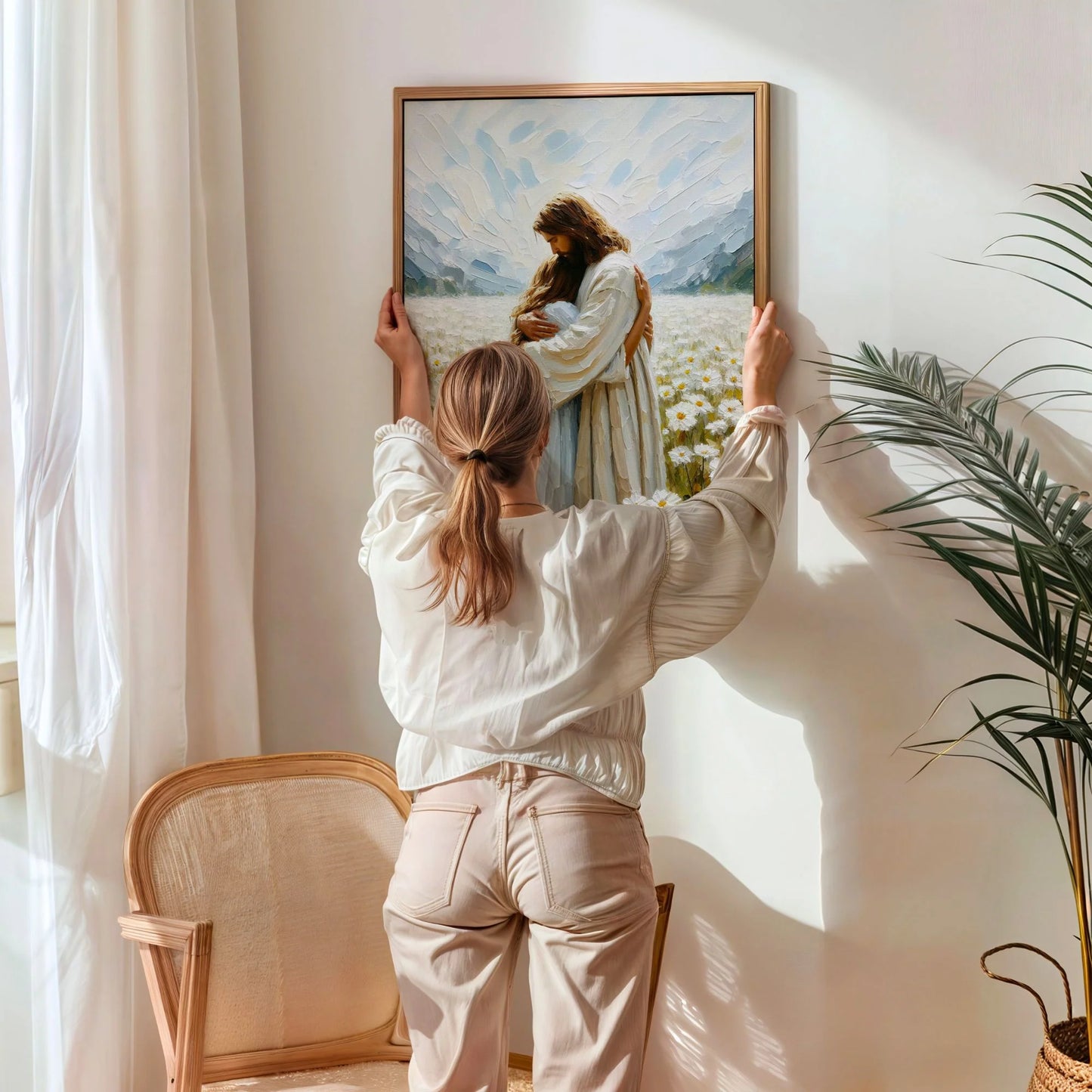 Jesús abrazando a mujer