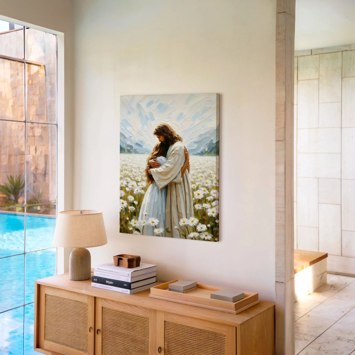 Jesús abrazando a mujer