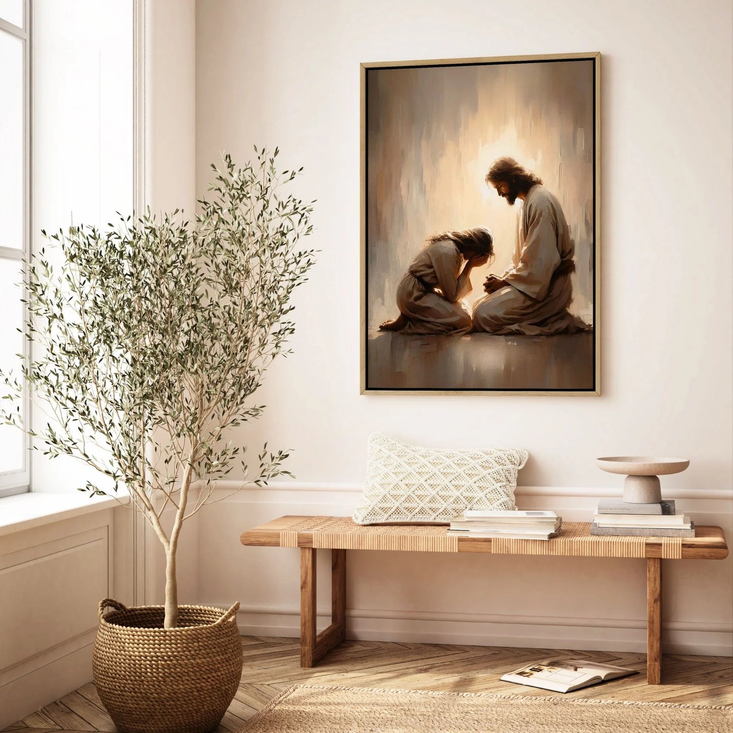 Chica llorando con Jesús