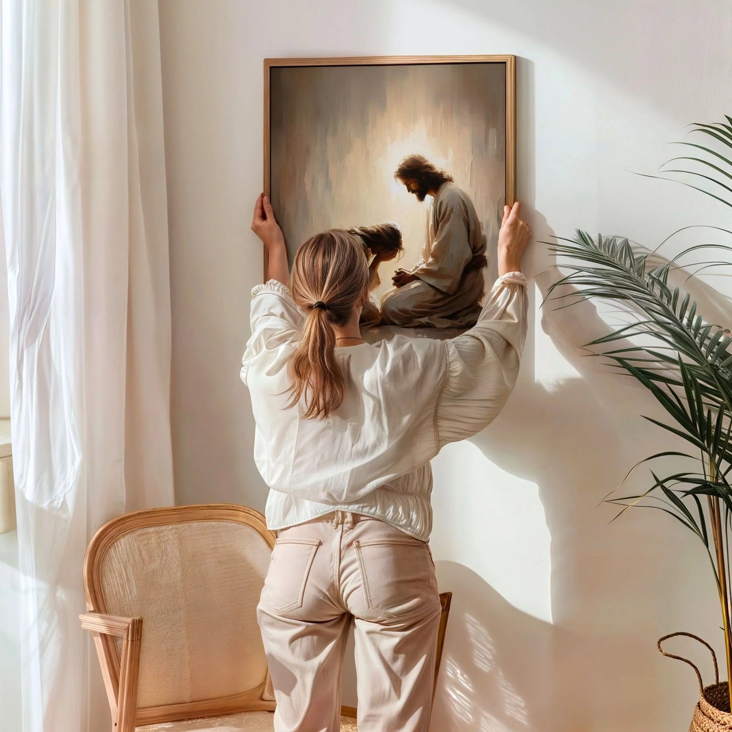 Chica llorando con Jesús