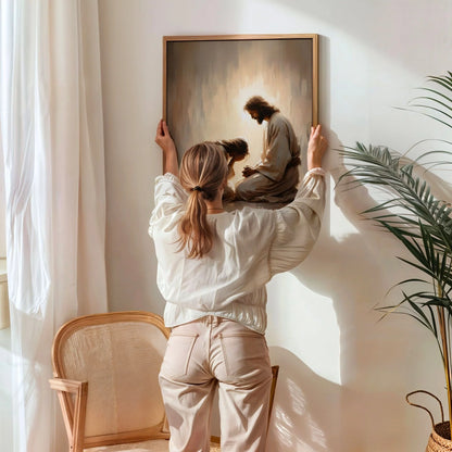 Chica llorando con Jesús