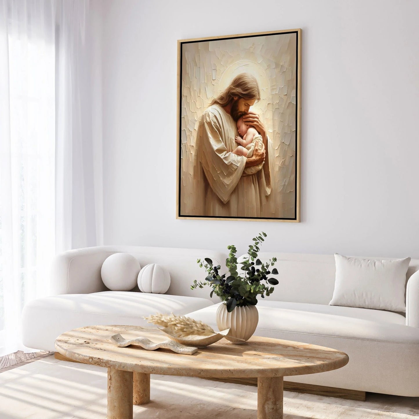 Jesús sostiene a bebé