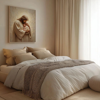 Jesús sostiene a bebé