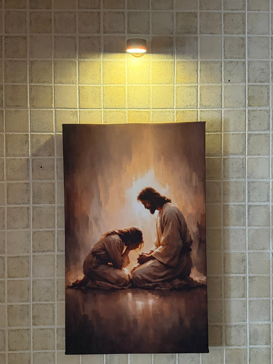 Chica llorando con Jesús