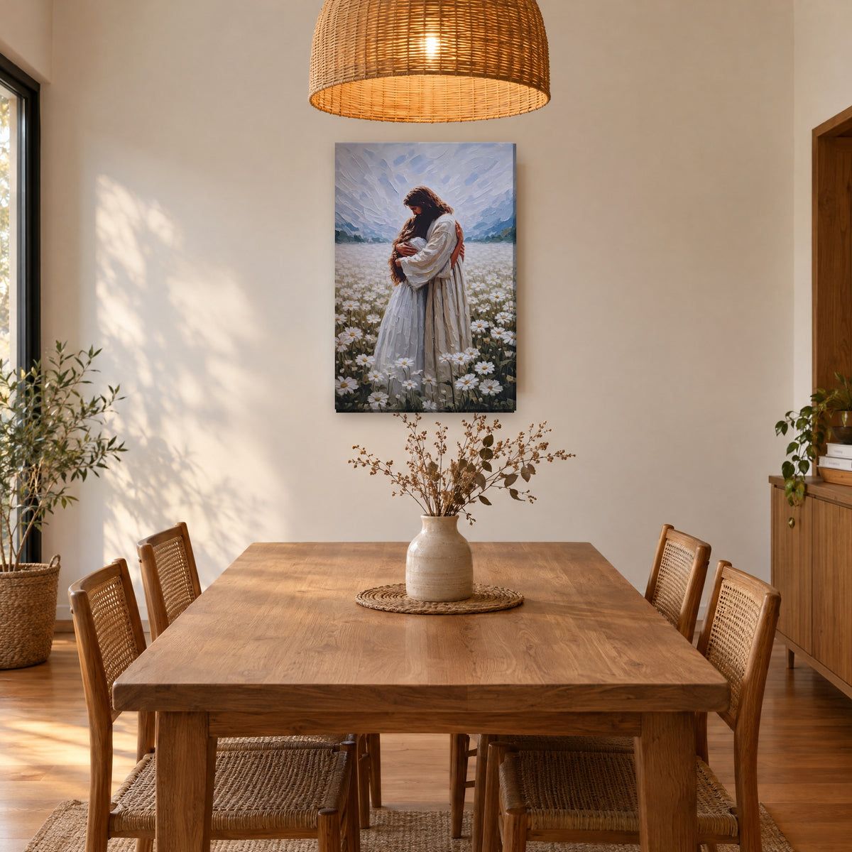 Jesús abrazando a mujer - cuadro en comedor