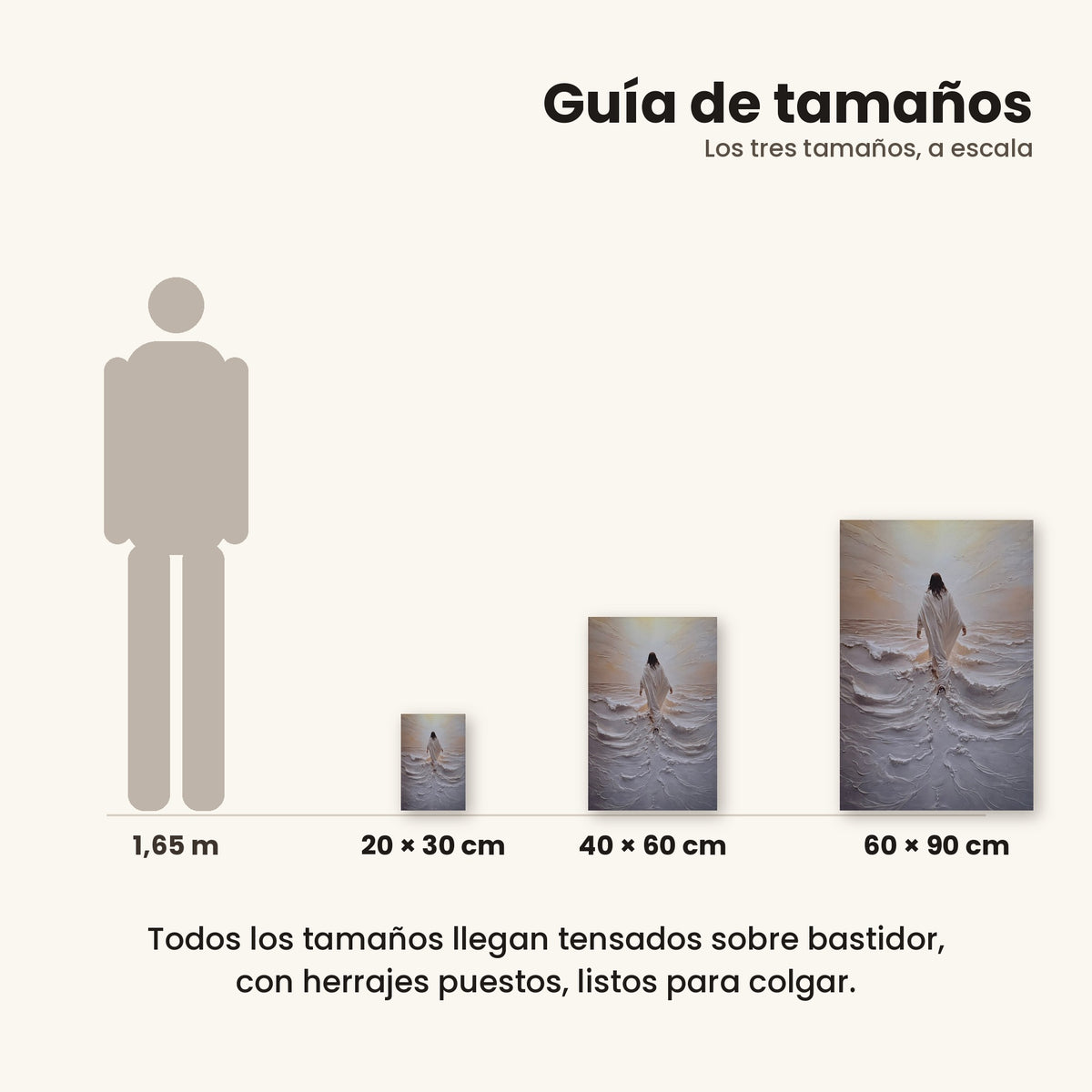 Jesús caminando sobre el agua I - guía de tamaños 20x30, 40x60 y 60x90 cm