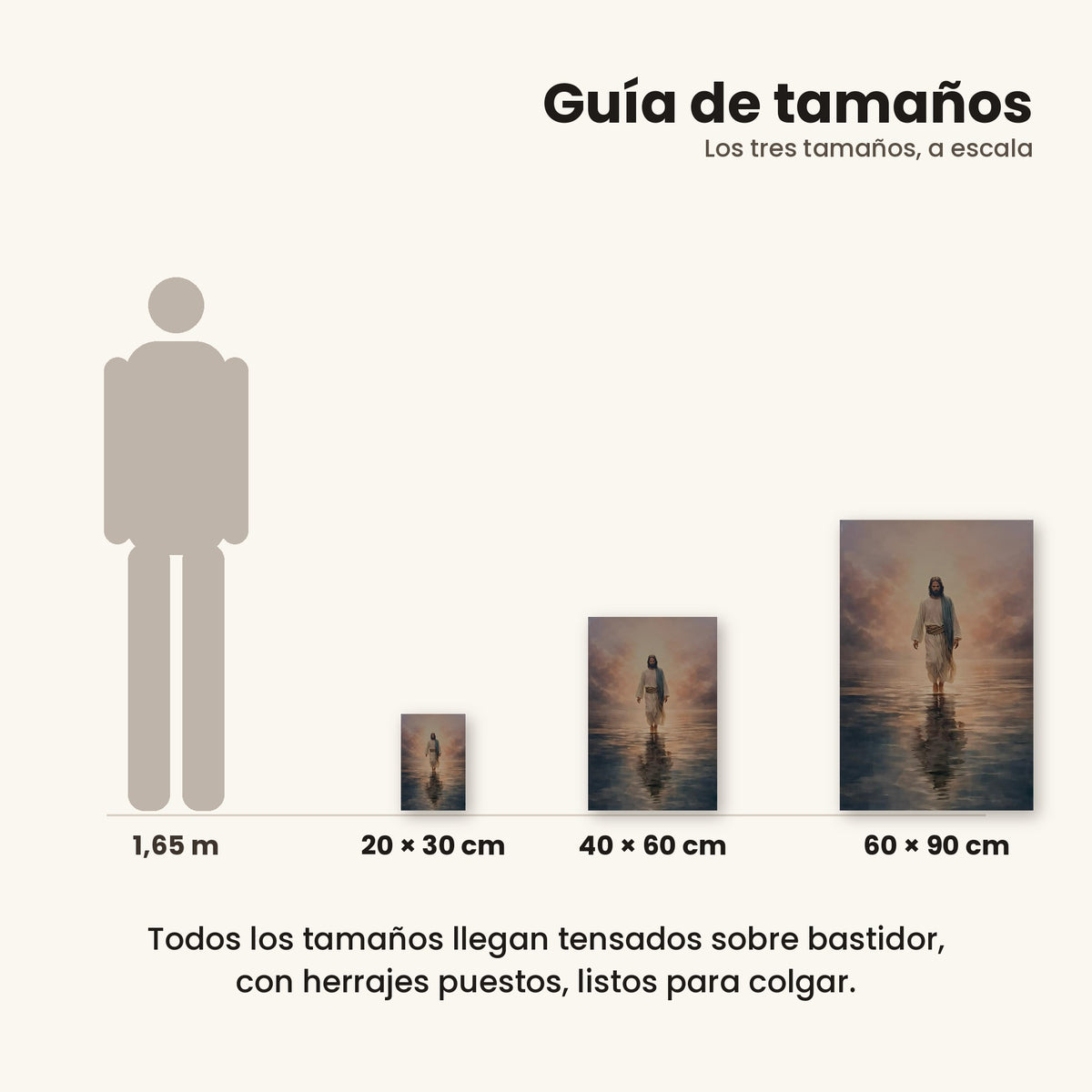 Jesús caminando sobre el agua II - guía de tamaños 20x30, 40x60 y 60x90 cm