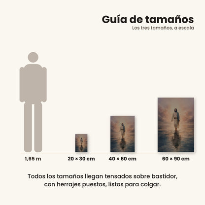 Jesús caminando sobre el agua II - guía de tamaños 20x30, 40x60 y 60x90 cm