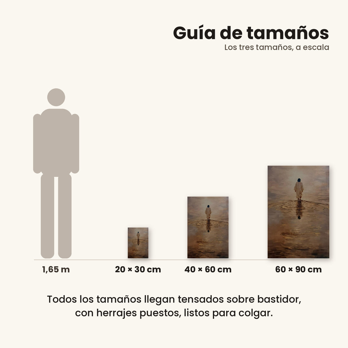 Jesús caminando sobre el agua IV - guía de tamaños 20x30, 40x60 y 60x90 cm