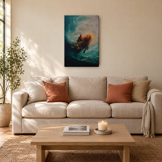 Mano de Jesús en agua - cuadro en living