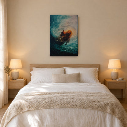 Mano de Jesús en agua - cuadro en dormitorio