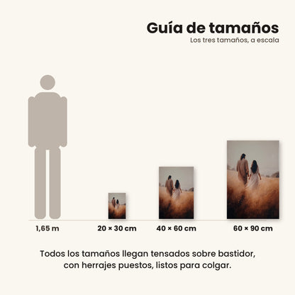 Jesús caminando con mujer - guía de tamaños 20x30, 40x60 y 60x90 cm
