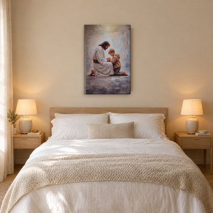 Jesús orando con niño - cuadro en dormitorio