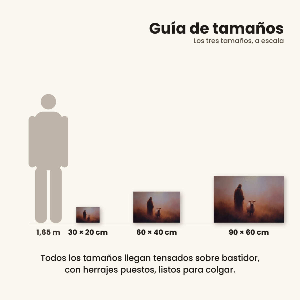 La Oveja Perdida - guía de tamaños 30x20, 60x40 y 90x60 cm