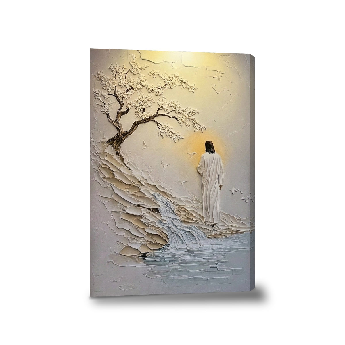 Jesús orilla del río - lienzo con bastidor, sin marco, fondo blanco