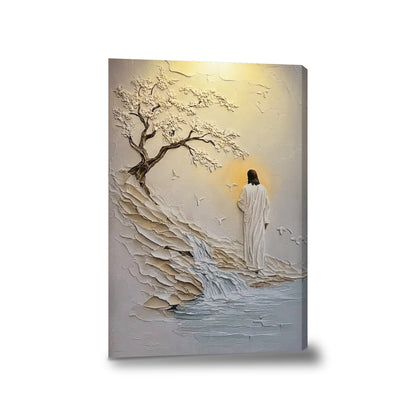 Jesús orilla del río - lienzo con bastidor, sin marco, fondo blanco
