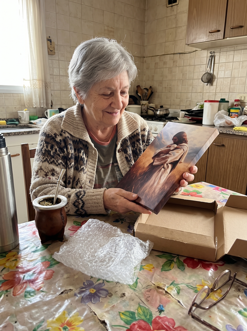 Cliente con cuadro Jesús sosteniendo la oveja perdida